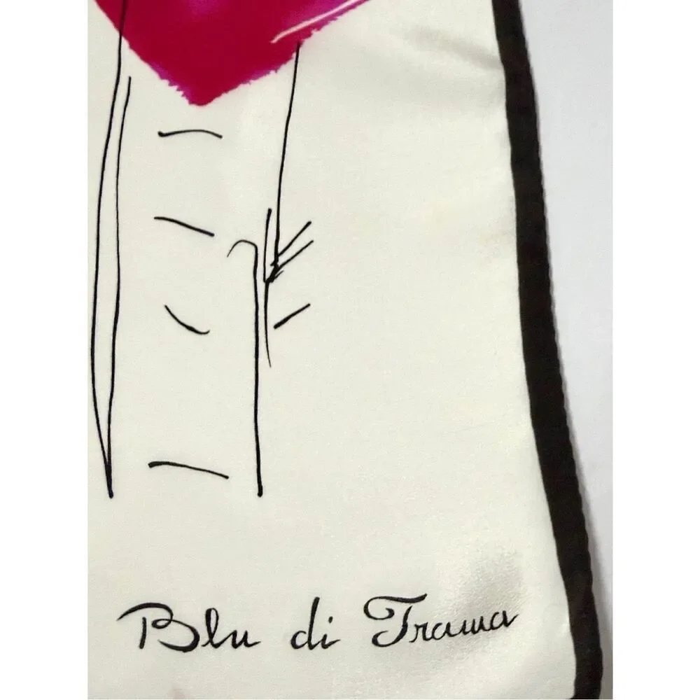 Italian Silk Scarf Abstract Art Print Gold Fuchsia Black Ivory Silk Square 34x34